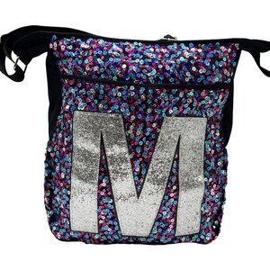 Justice Girls Womens Cross Body Book Bag SEQUIN Backpack Letter Initial M